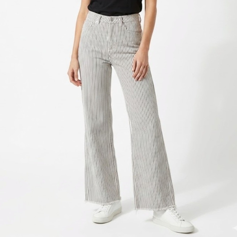 WeWoreWhat High Rise Wide Leg Pinstripe Denim Jeans Trousers Cream Black Size 26